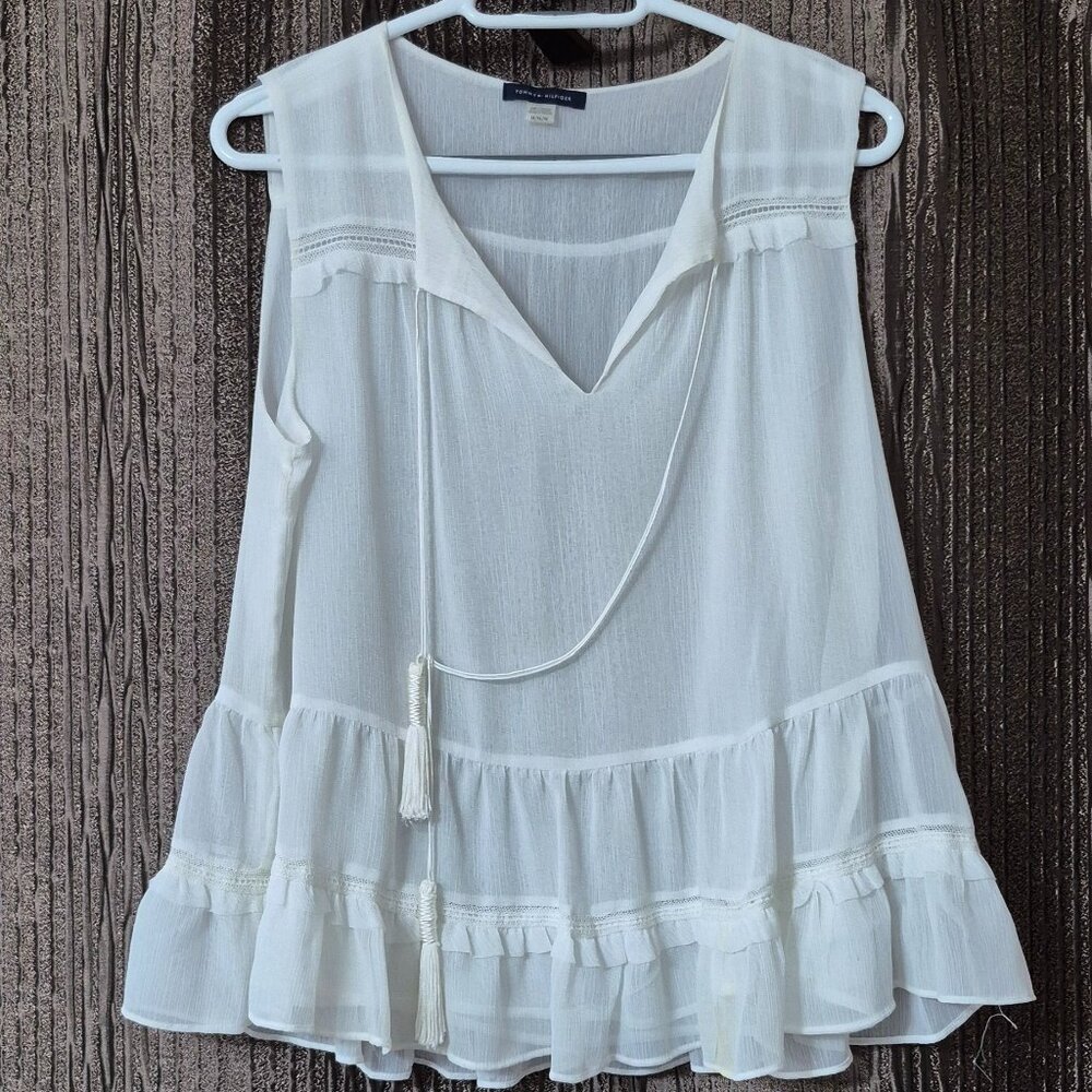 White Sleeveless Tank with Ruffle Hem